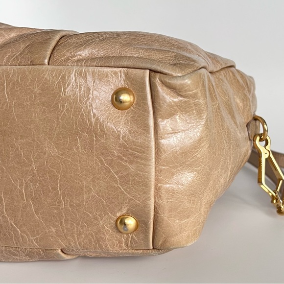 Y2K Vintage miu miu Bauletto vitello lux beige top handle bag two-ways gathered - Picture 10 of 16